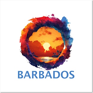 Barbados Sunset (with Blue Lettering) Posters and Art